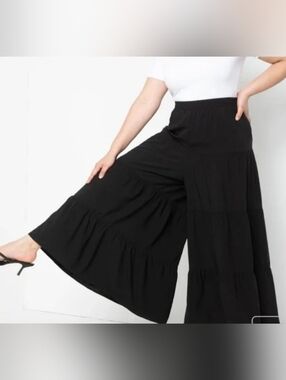 Eloquii Black Tiered Wide-Leg Palazzo Pants